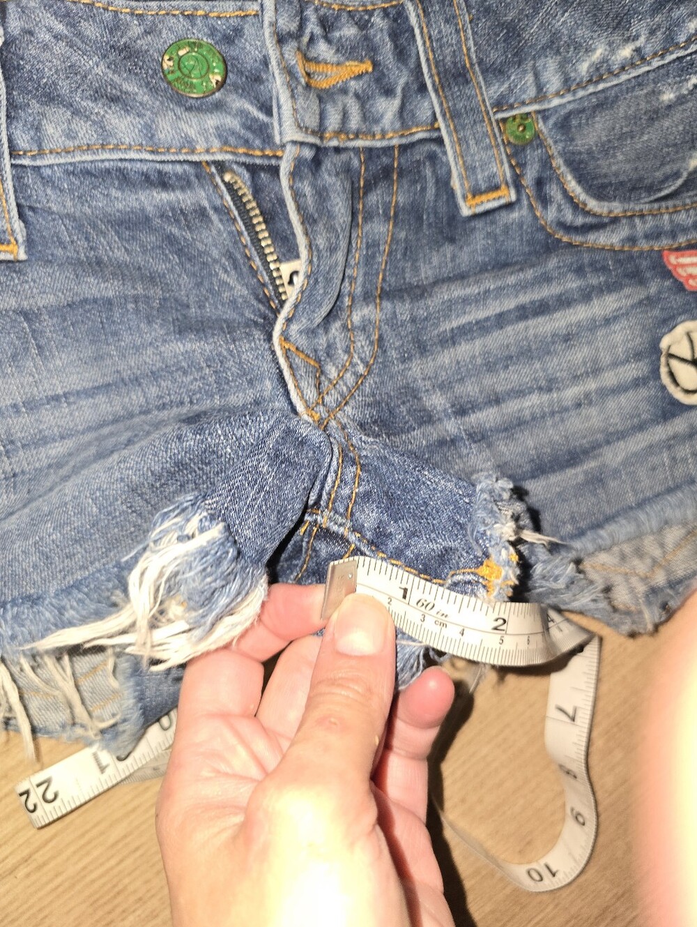 True Religion Cutoff Women's Shorts with Patch Details - Blue - Picture 10 of 10